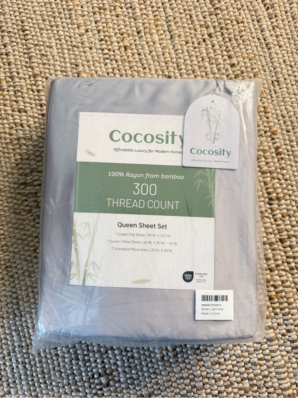 300 Thread Count Queen Sheet Set - Light Gray